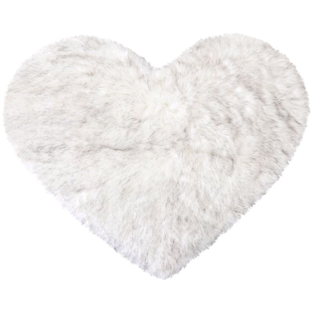 Heart Shaped Faux Fur Throw Rug Bedroom Fluffy Floor Mat White&Black 2.3ftx3ft